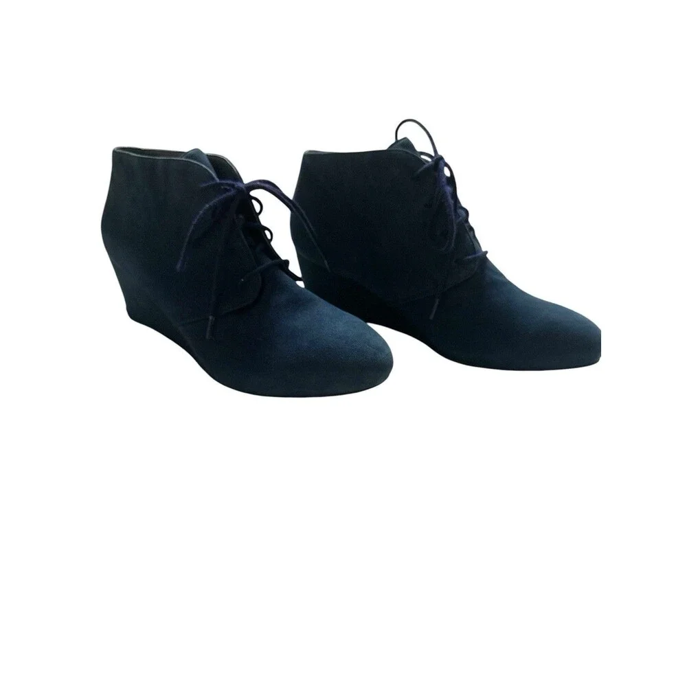 Vionic Becca Navy Suede Lace Up Wedge Ankle Booties Women’s Size 8